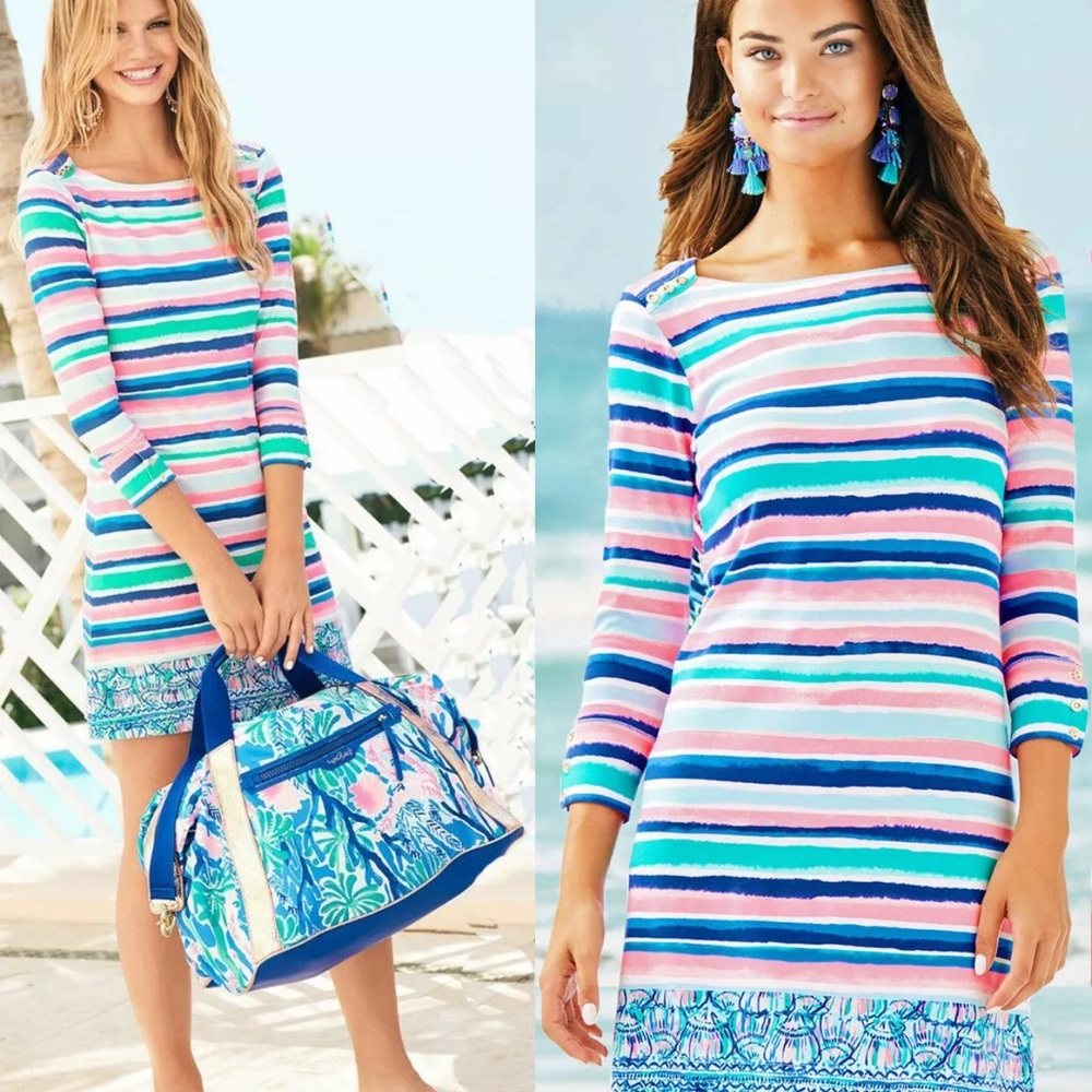 Lilly Pulitzer Sophie UPF 50 Sandy Shell Stripe Engineered Jersey Tunic Dress XS
